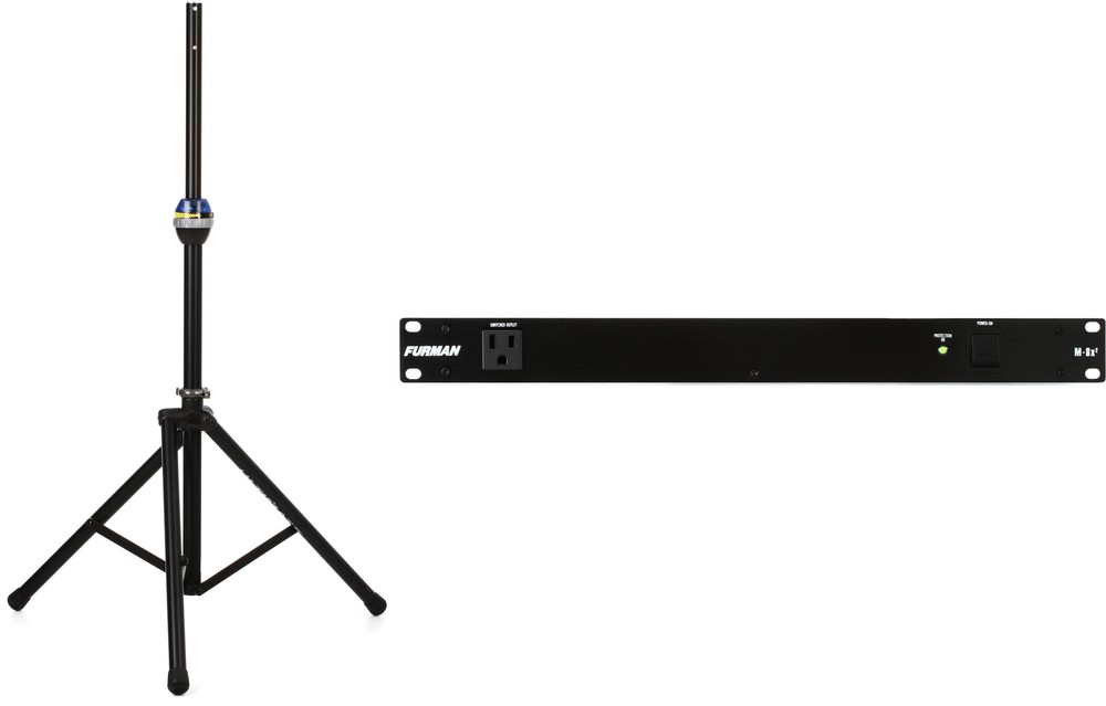 Ultimate Support TS-90B TeleLock Speaker Stand + Furman M-8x2 Value Bundle