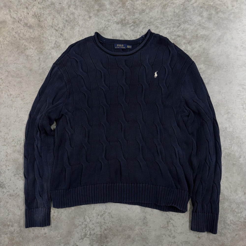 Polo Ralph Lauren Sweater Mens XL Navy Cable Knit Crewneck Pullover Pony Logo
