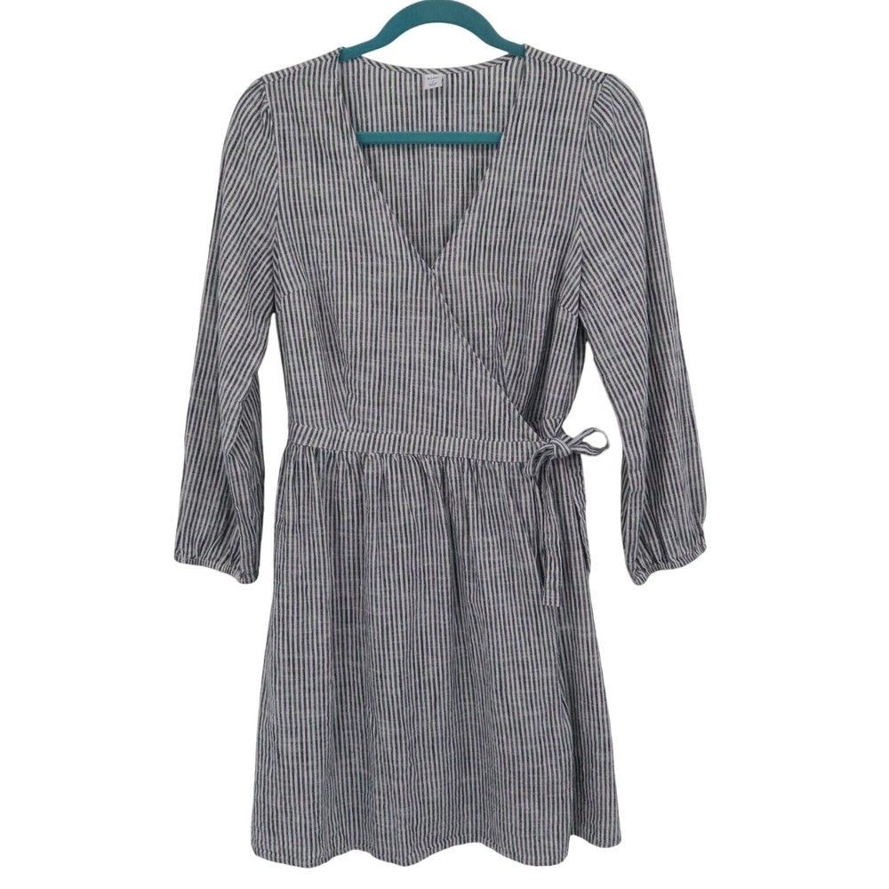 Old Navy Striped Wrap Dress Women S Blue Preppy Nautical Classic Modest Timeless