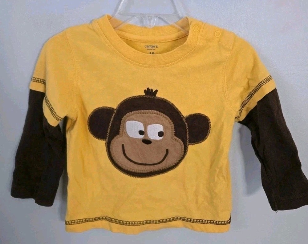Carter’s Monkey Layered Long Sleeve Toddler Shirt 18 Months Yellow Brown...