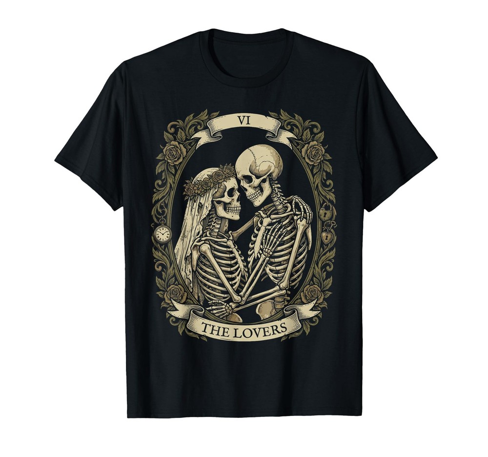 The Lovers Tarot Card Skeleton Spooky Halloween Valentine T-Shirt