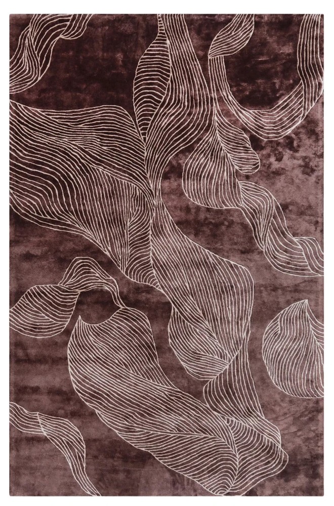 Modern Area Rug Hand-Tufted Burgundy Wool & Silk Rug: Abstract Floral Design