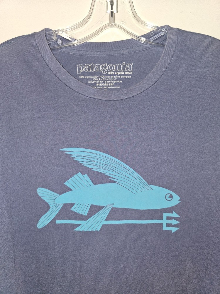 Patagonia Flying Fish Trident Large Mens Blue Graphic Logo Short Sleeve Tee