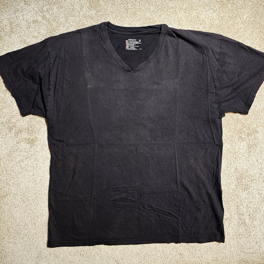 Vintage Y2k Faded Black Hanes V-neck Large T-shirt Indie Grunge Distressed Emo