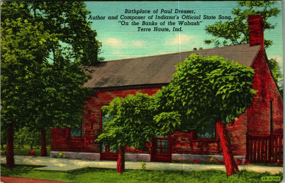 Birthplace of Paul Dresser Terre Haute IN Indiana UNP Linen Postcard T17