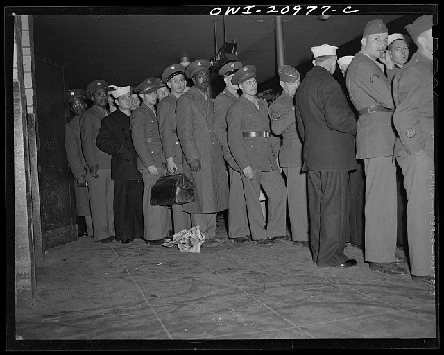 Photo:Washington DC 1943 Service Men Waiting for Bus at Greyhound Terminal