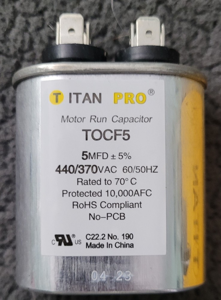 Titan Pro 5.0 mfd run capacitor Oval Motor Run Capacitor 5 MFD 440/370