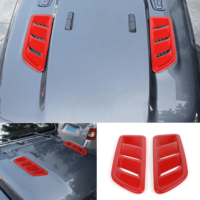 Red ABS Hood Scoop Air Vent Cover Trim Bezel 2PCS For Jeep Wrangler JL 2018-23
