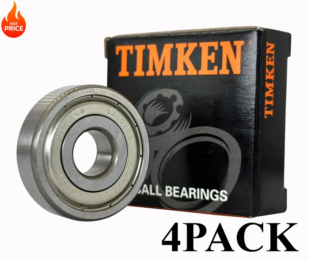 4PCS TIMKEN 6200-ZZ C3 10x30x9mm Japan Double Metal Seal Ball Bearings