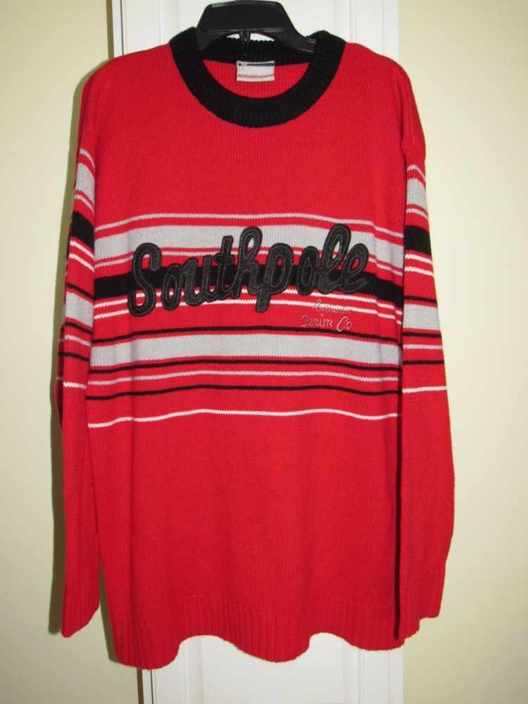 Vintage 90s Y2K Hip Hop Southpole Red Black Knitted Streetwear Sweater Mens XL