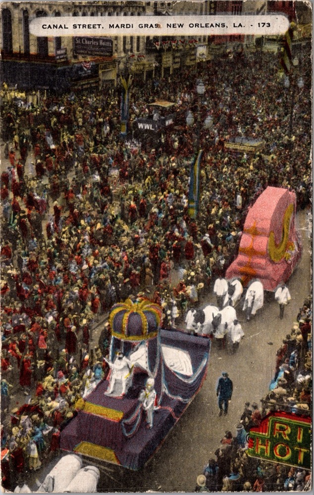 Canal Street Mardi Gras Parade New Orleans Aerial Crowd 1957  Postcard