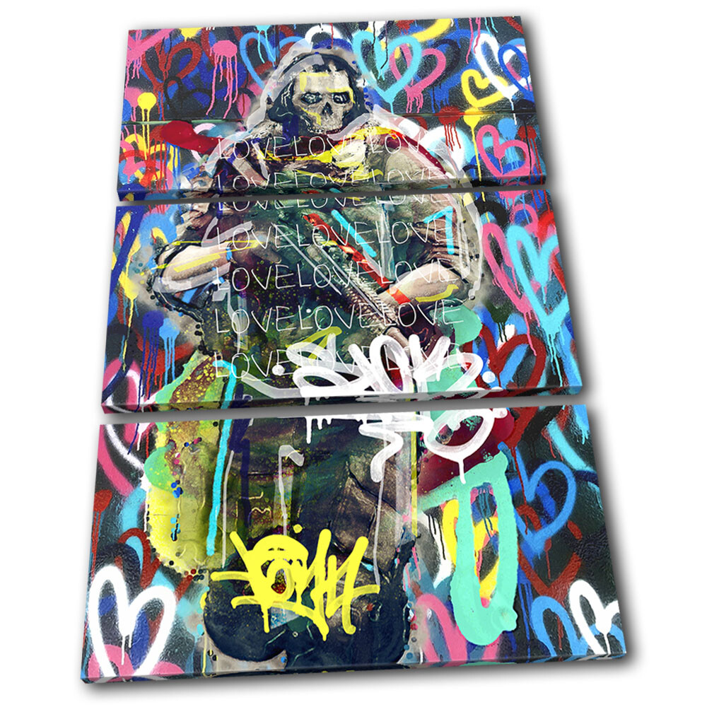 Soldier Urban Graffiti Army Gaming TREBLE CANVAS WALL ART Picture Print