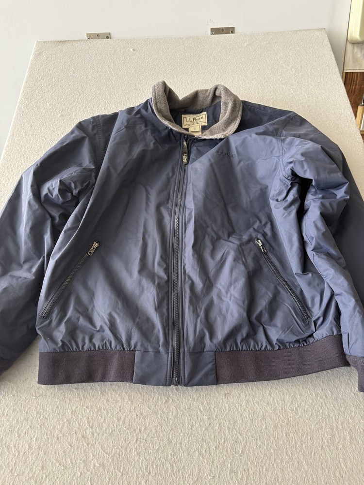 L.L.Bean Jacket Mens XL Blue Nylon Bomber Fleece Lined Full Zip Pockets Warm