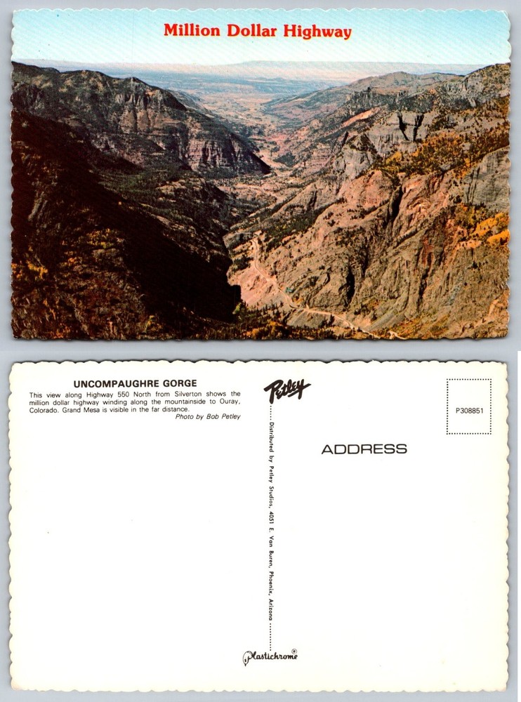 Million Dollar Highway Uncompahgre Gorge Ouray Colorado Chrome Postcard