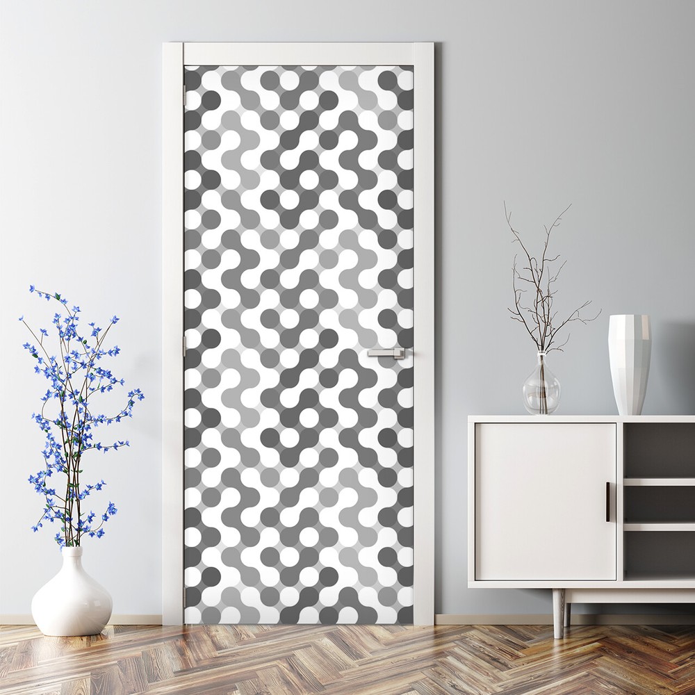 Grey and white reusable bubble-free circle door decal decor