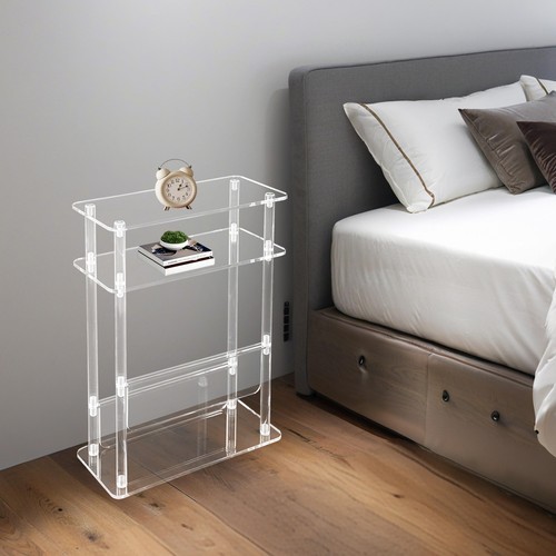 Acrylic Narrow End Table for Small Spaces with Magazine Holder, Slim Side Small