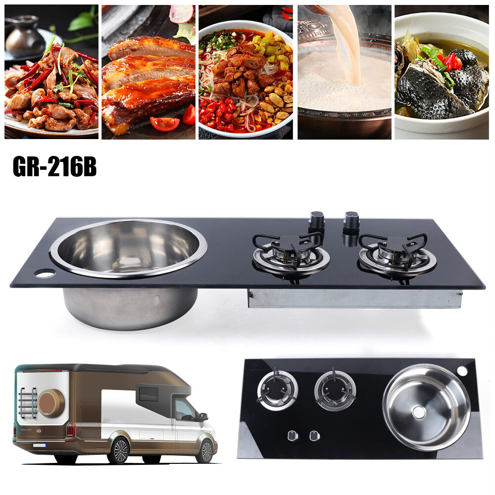 Modern 2 Burner LPG With Sink Combo Cooktop Boat Caravan RV Camper Gas Stove Hob