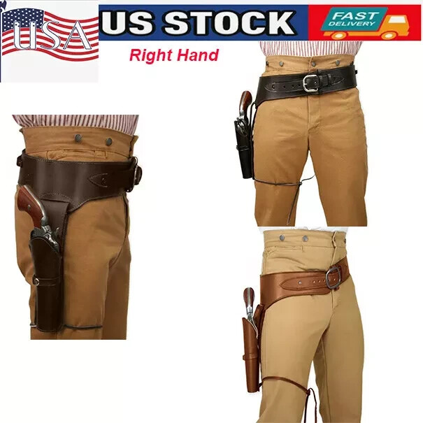 Cowboy Western Leather Gun Holster Tooled Hand Made Revolver Pistol Waist Belt