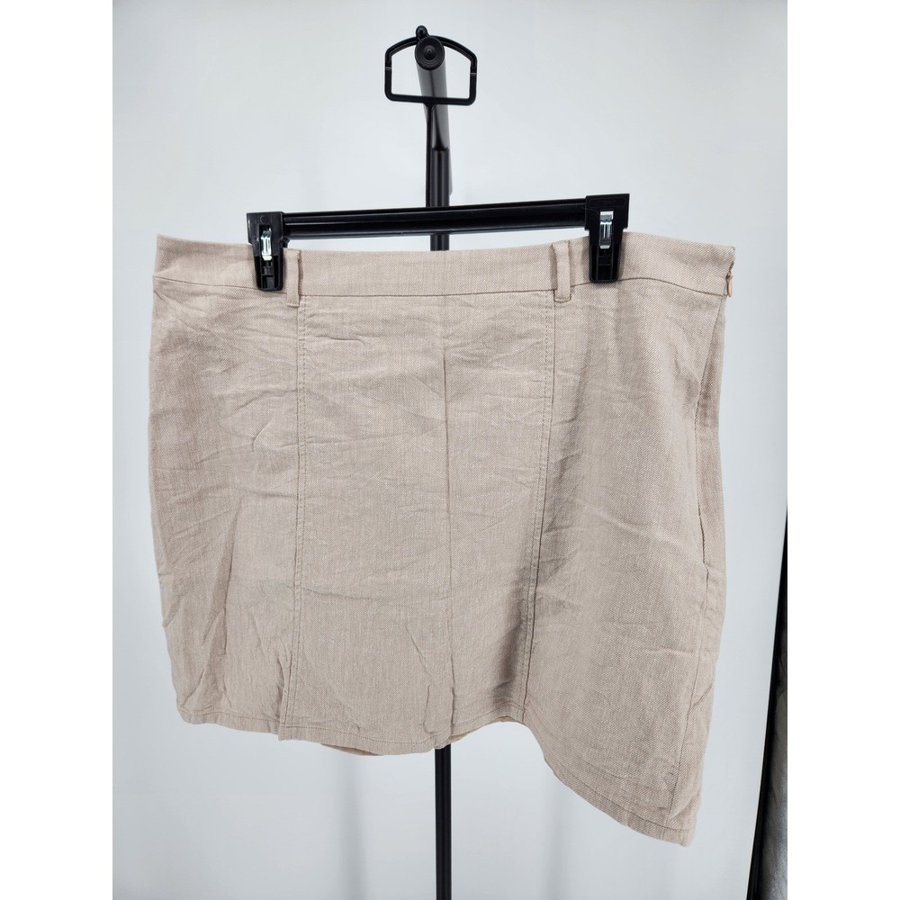Loft Womens Tan Cotton Linen Blend Side Zip Lined Mini Skirt Size 14