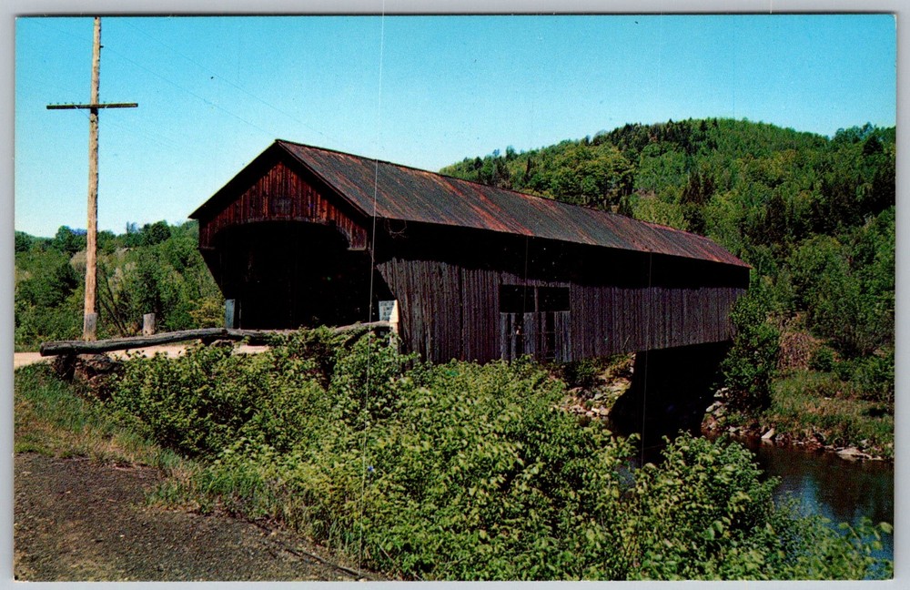 Vtg Postcard Old Covered Bridge Chester, Vermont 1950s