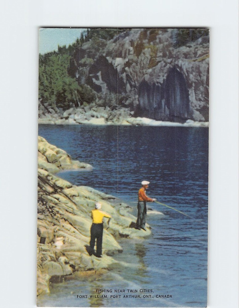 Postcard Fishing Scene Fort William Port Arthur Ontario Canada
