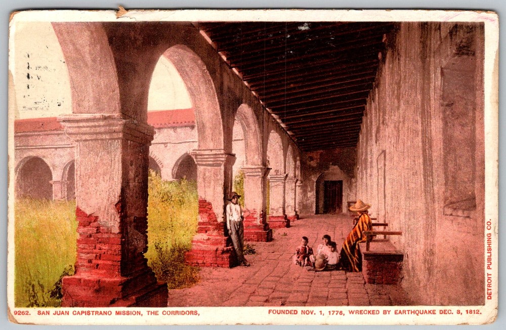 Antique Postcard Mission Corridors San Juan Capistrano, CA 1910s