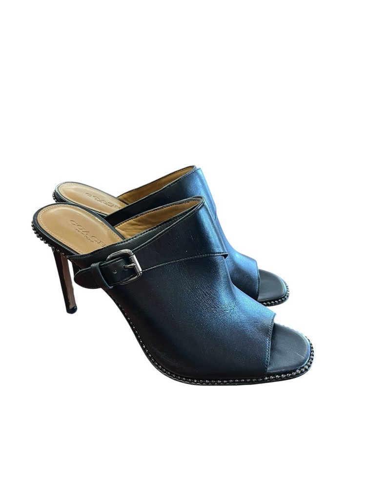 Coach Black Leather Heeled Mules for Women - Open Toe Maple Design