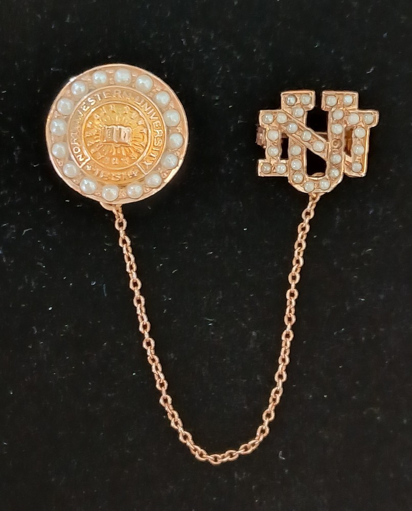 Vintage Northwestern University Badge Guard Pin 10K Gold Seed Pearls As Is Rare