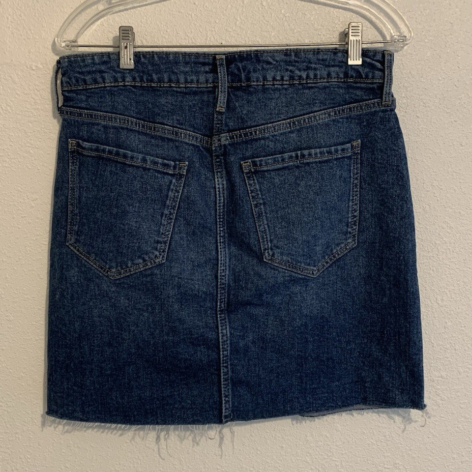 Old Navy Blue Denim High-Rise Raw Hem Button A-Line Skirt Cotton Women 6