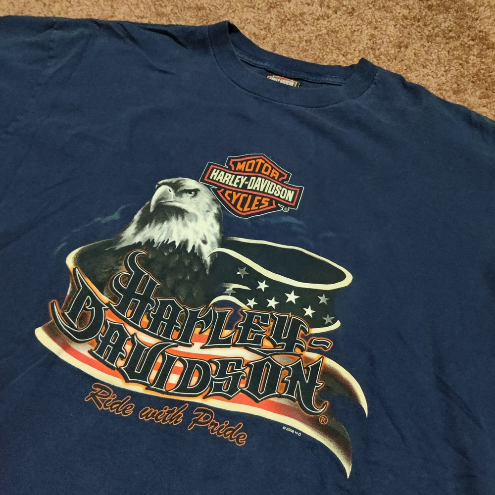 Harley Davidson T Shirt Mens XL USA Eagle Blue 2006 America Flag Y2K San Diego