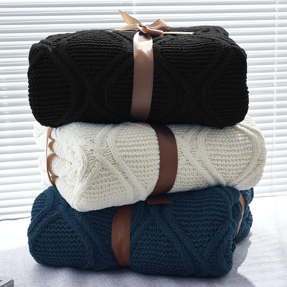 Chenille Ivory White Sherpa Throw Blanket - Ultra Soft Cozy Fleece