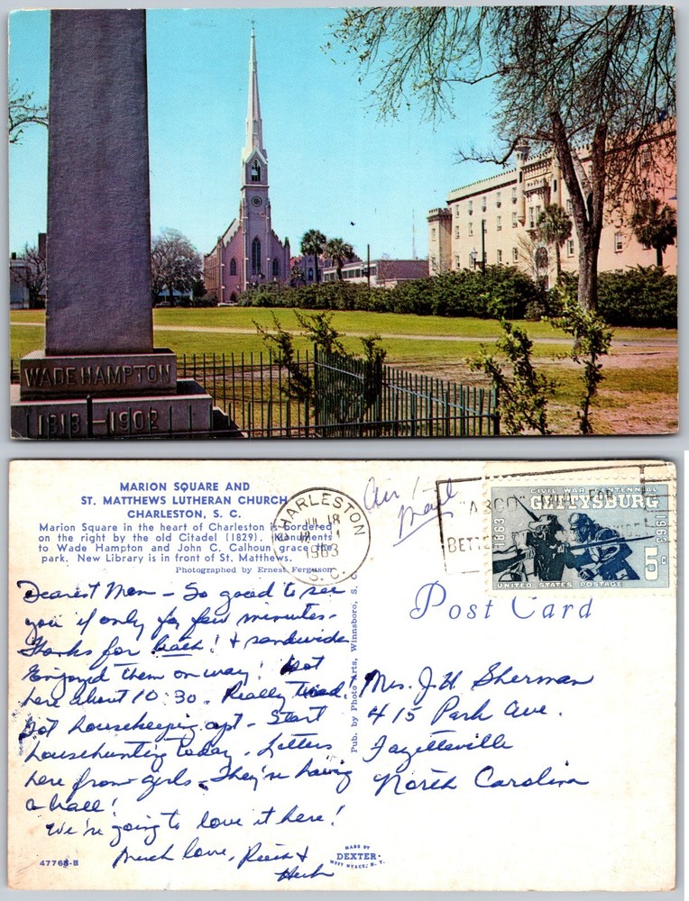 Marion Square And St Matthews Lutheran Church Charleston SC Postcard