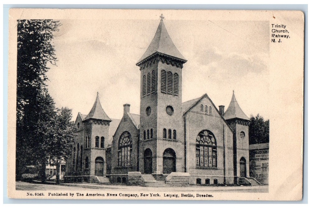 1907 Trinity Church Exterior Scene Roadside Rahway NJ Posted Vintage Postcard