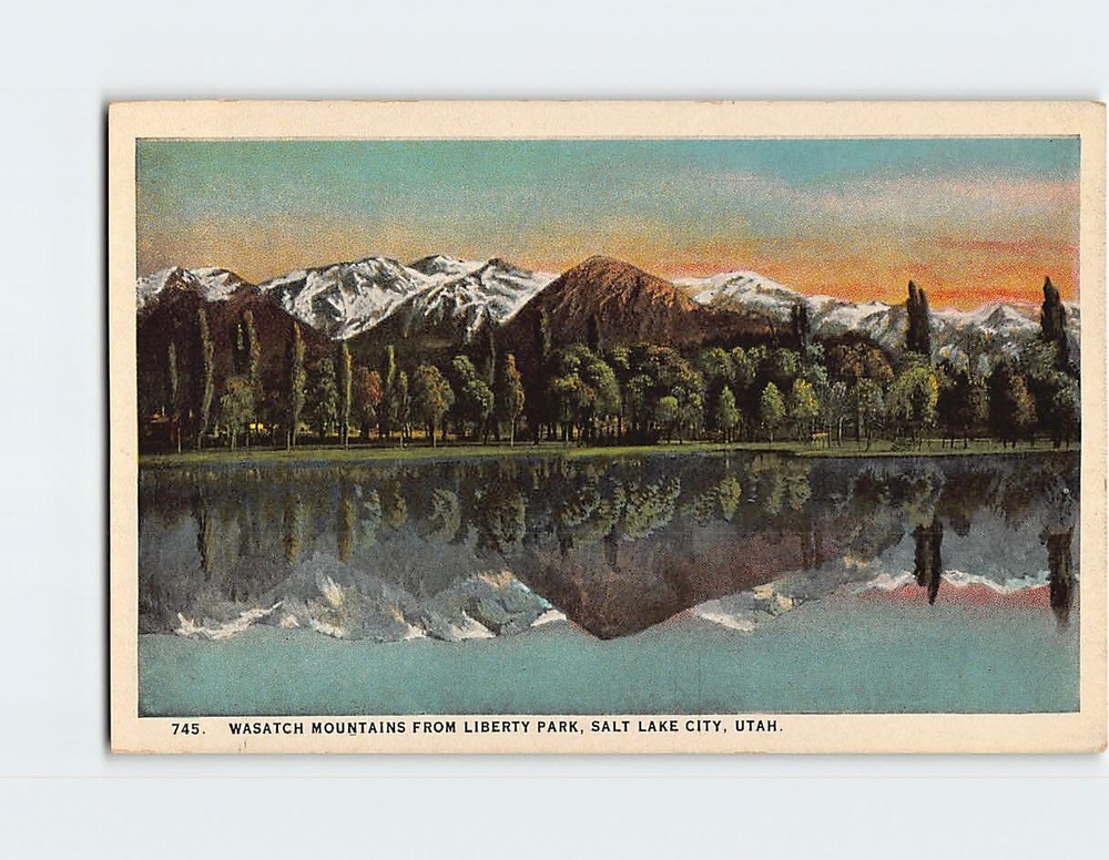Postcard Wasatch Mountains from Liberty Park Salt Lake City Utah USA