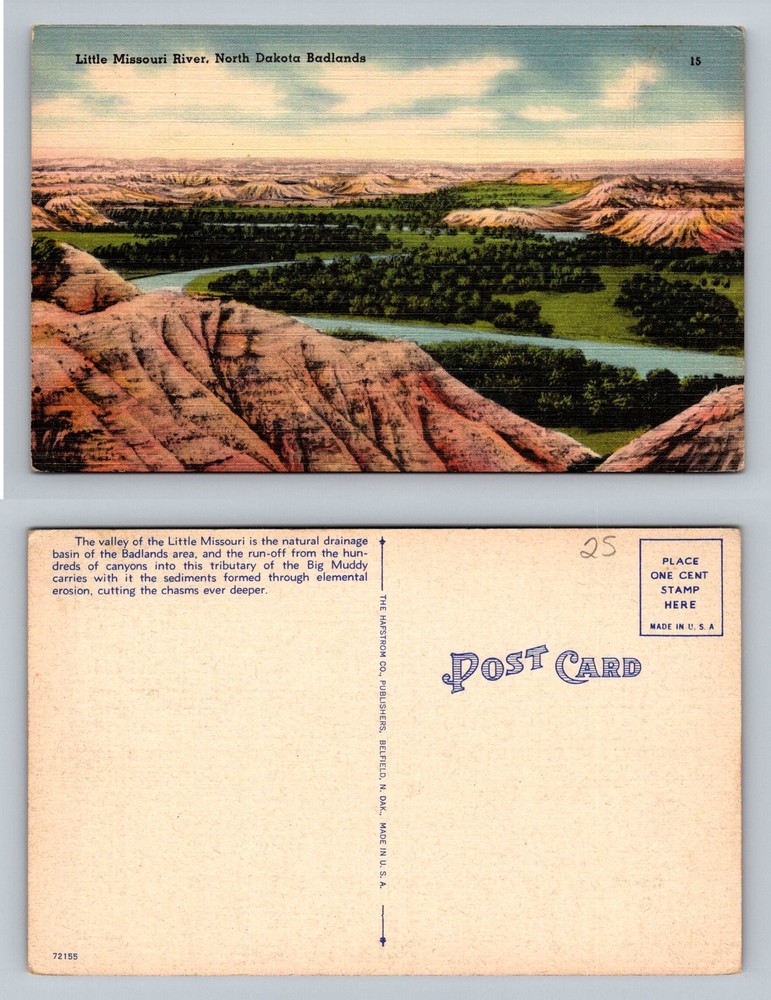Medora, ND-North Dakota, Scenic Badlands Little Missouri River Vintage Postcard