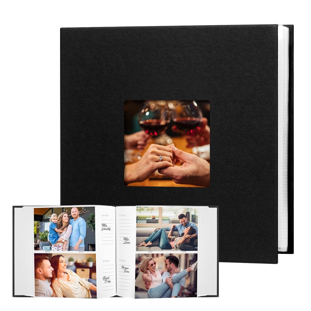 Photo Album 4X6, Holds 240 Photos, Leather Cover with Front Window, Black