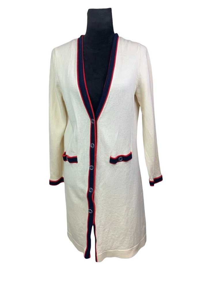 Talbots Pure Merino Wool Size L Creamy Ivory Long Tunic Cardigan EUC