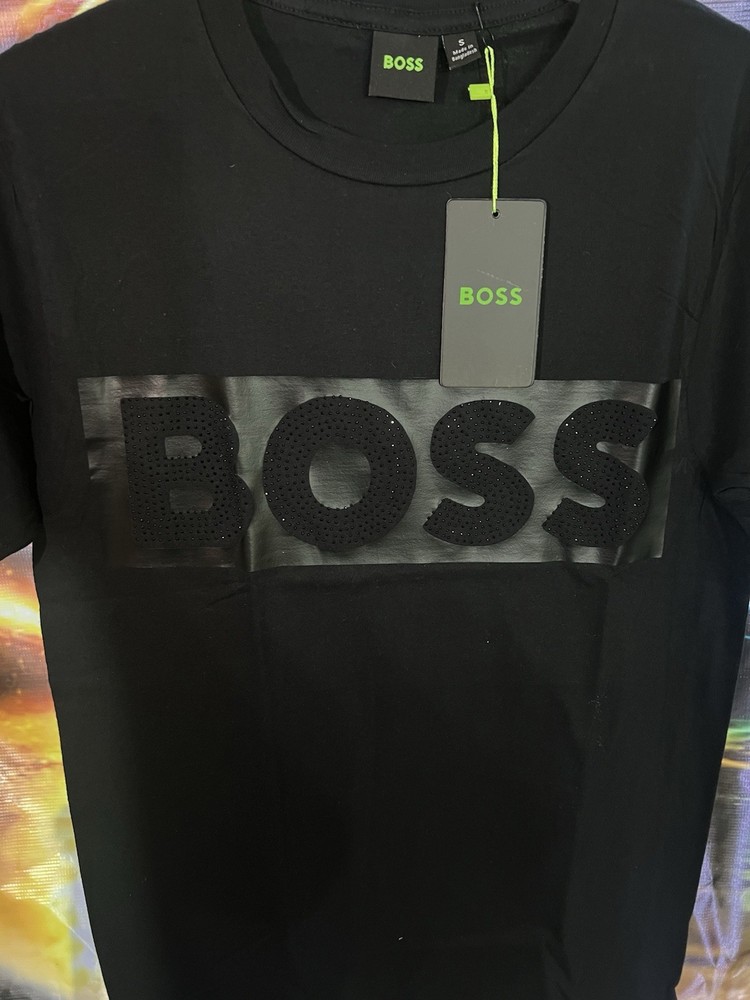 BOSS Men's Black Logo Crew Neck Short Sleeve T-Shirt, Size S