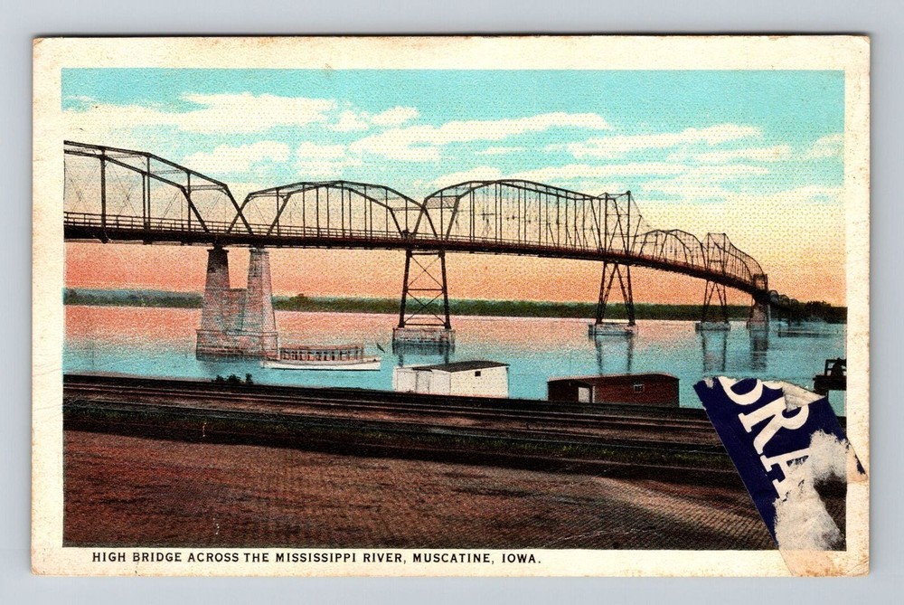 Muscatine IA-Iowa, High Bridge Across the Mississippi River, Vintage Postcard