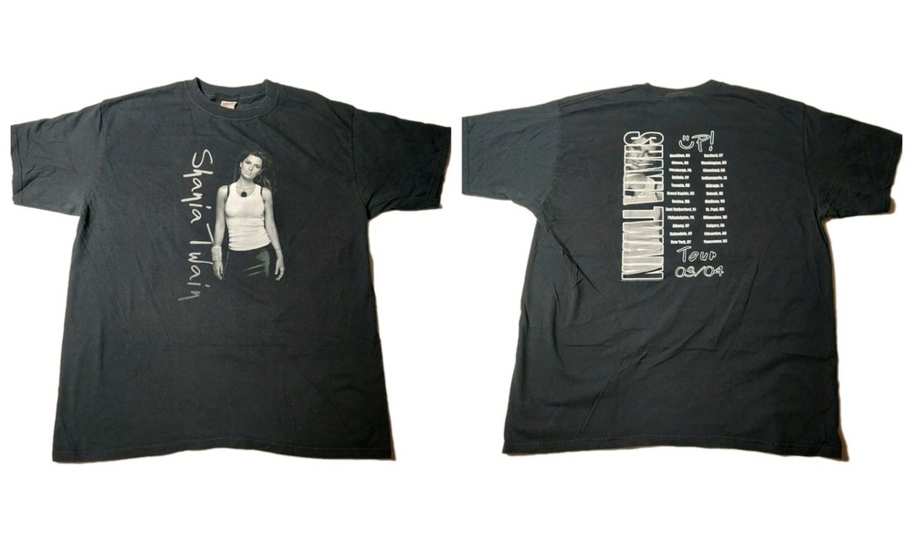 VTG Shania Twain Up Tour 2003 2004 03/04 Men's T Shirt Black 2 Side BTH240