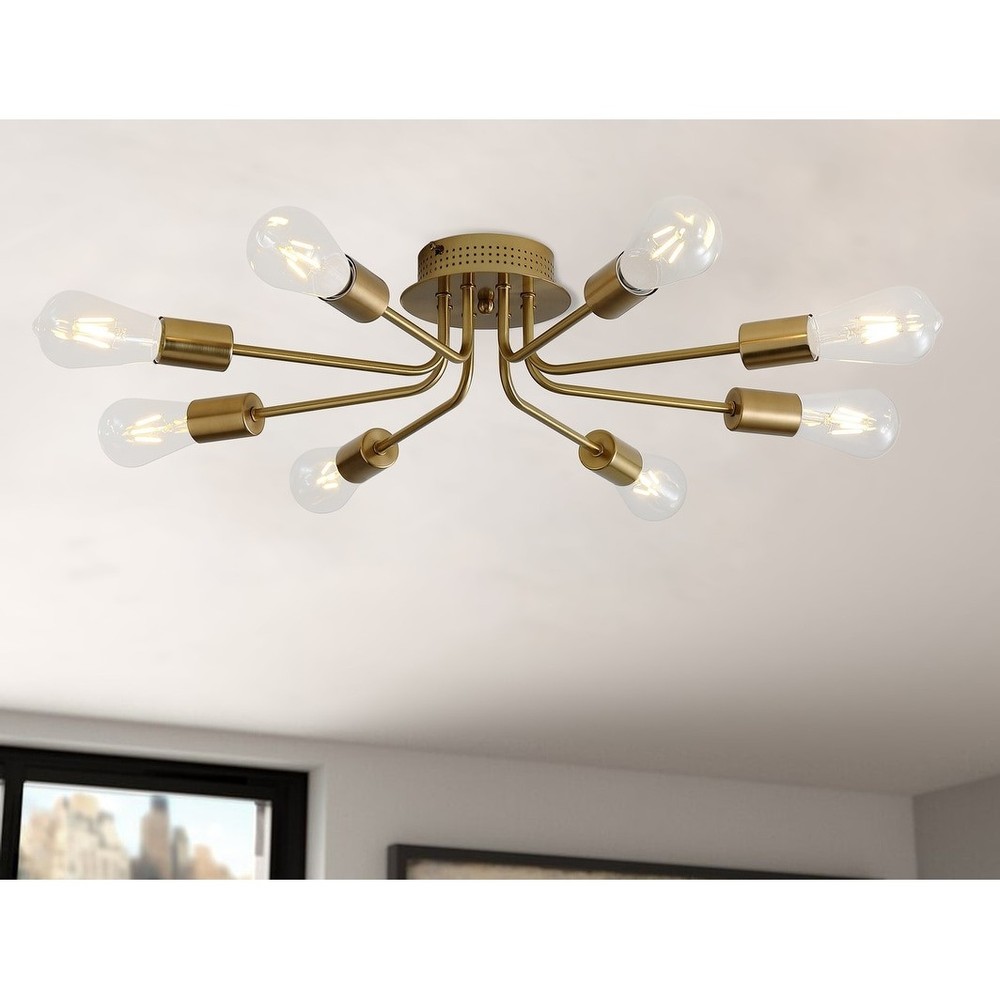 Modern 8-Light Sleek Branch Semi-Flush Mount Ceiling Lamp  