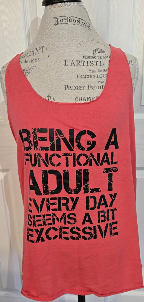 Pink Graphic Print Knit Racerback Tank Top XL Scoop Neck Sleeveless Pullover