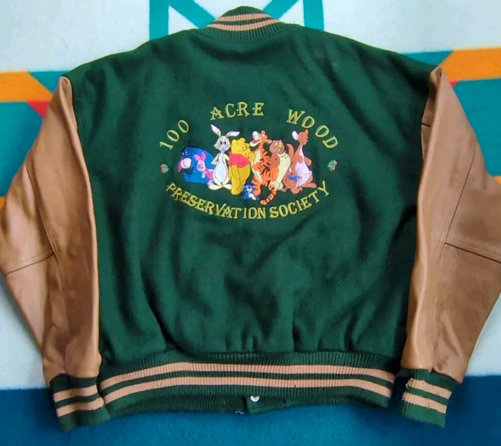 Vintage Winnie The Pooh Wool Leather Varsity Jacket 100 Acre Wood Society S/MED