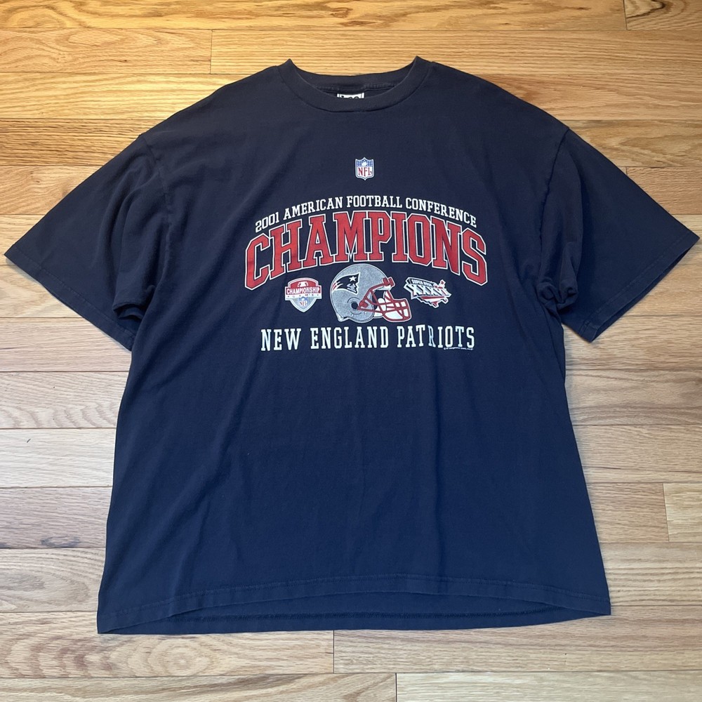 Vintage New England Patriots T-Shirt Men’s 2XL Blue 2001 Champions Lee Sports