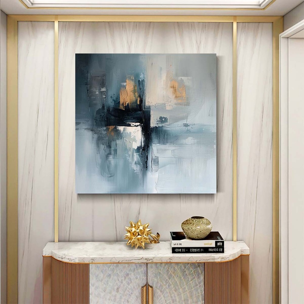 Black Abstract Handmade Modern Oil Painting On Canvas Painting Palette Blue Art