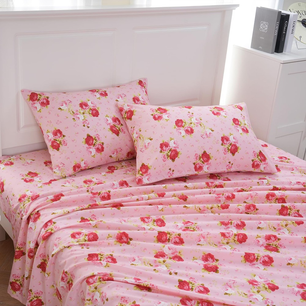 Queen Sheets Set - Floral Sheets Queen Ultra Soft Brushed Microfiber Floral B...