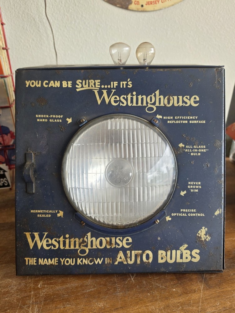 Antique Westinghouse Auto Bulbs Counter Top Sales Cabinet Advertising  12.5x11.5