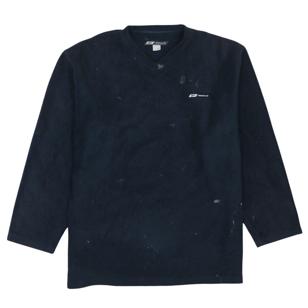 Reebok Mens Fleece Jumper Navy Blue V Neck Oversized Sports Embroidered Logo L
