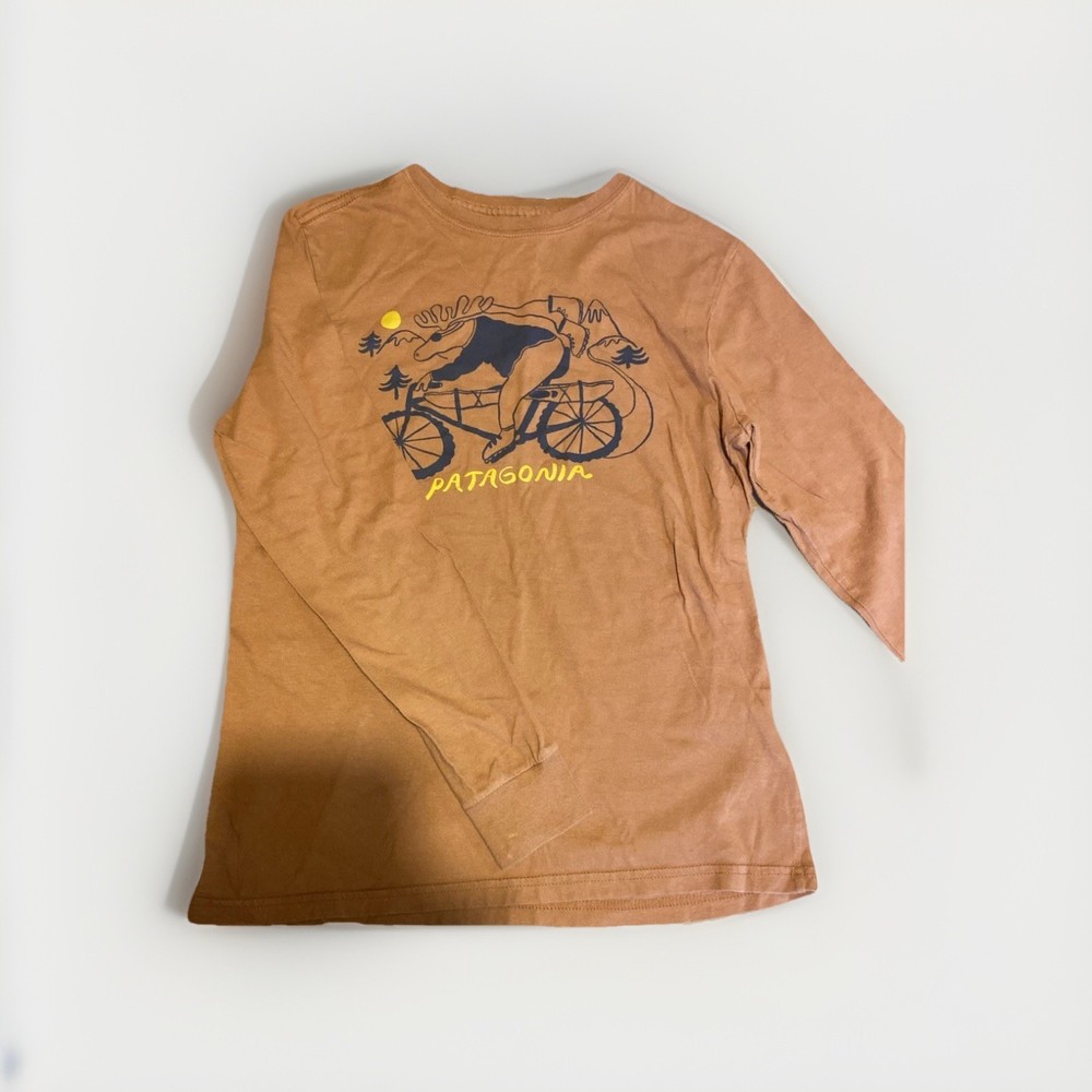 Patagonia Kids Long Sleeve Shirt - Size Youth Large 12 - Unisex Burnt Orange Tan