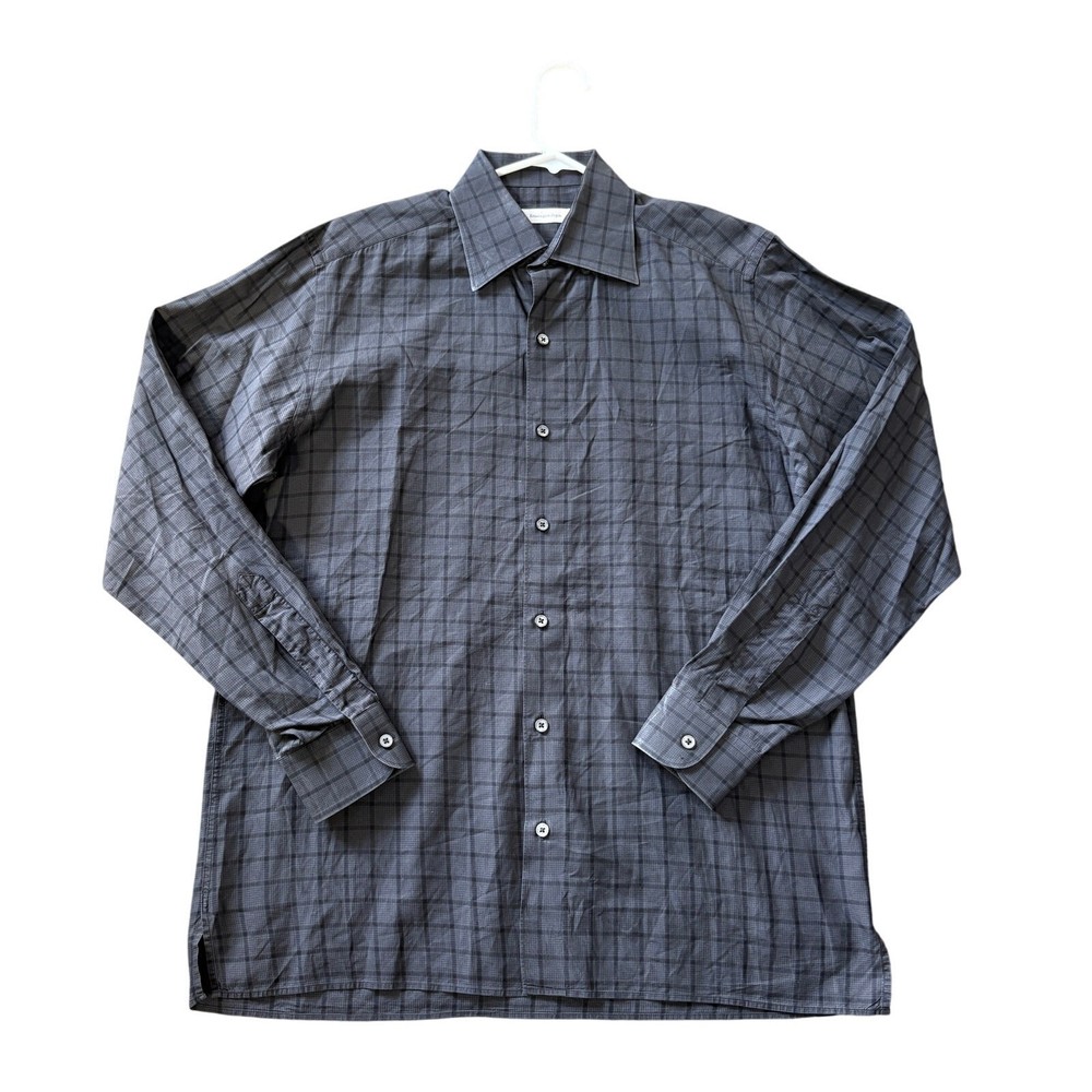 Ermenegildo Zegna Shirt Men's L Gray Check Long Sleeve Button Up Casual Western